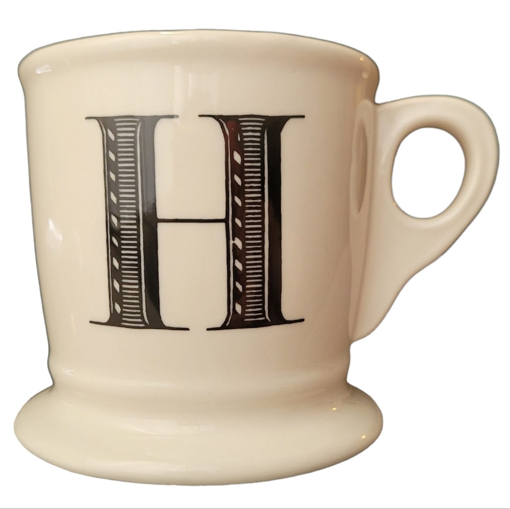 ANTHROPOLOGIE Classic Black and White Stoneware Monogram "H" Mug